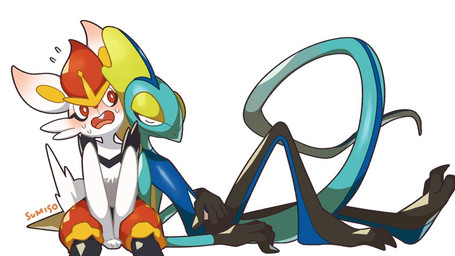 ambiguous_gender blush duo ear_blush leaning_on_another sitting sitting_together sumiso nintendo pokemon cinderace generation_8_pokemon inteleon pokemon_(species) 16:9 source_request unavailable_at_source widescreen