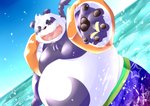 anthro black_nose clothing eyes_closed fur kemono male overweight overweight_anthro overweight_male purple_body purple_fur solo swimwear water white_body white_fur tomoyamaru lifewonders tokyo_afterschool_summoners alp_(tas) bear giant_panda mammal 2020