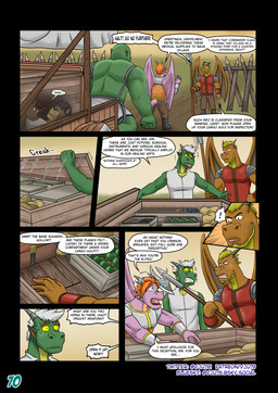 2_horns 6_panel_comic angry anthro armor bodily_fluids boots bottomwear box bracers breastplate brown_body brown_hair clenched_teeth clothing container crate cross-popping_vein demanding dialogue exclamation_point flustered footwear green_body group hair halberd halt holding_melee_weapon holding_object holding_polearm holding_weapon horn male melee_weapon membrane_(anatomy) membranous_wings nervous nervous_smile nervous_sweat page_number pants polearm purple_hair red_armor red_eyes serious shoes speech_bubble spikes supplies sweat sweatdrop_(iconography) tail teeth text topwear vehicle vest wagon weapon white_clothing white_hair white_topwear white_vest wings yellow_sclera vju79 mythology bob_(vju79) cobby_(vju79) ted_(vju79) zudrec_(vju79) canid canine canis cougar dragon felid feline humanoid mammal mythological_creature mythological_scalie orc scalie winged_dragon wingless_dragon wolf comic english_text hi_res multiple_scenes url