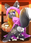 anthro anus blonde_hair bodily_fluids bottomless butt clothed clothing cum cum_on_butt cum_on_leg female food fruit genital_fluids genitals hair holidays loli looking_at_viewer looking_back open_mouth plant presenting presenting_hindquarters pumpkin purple_eyes pussy solo young young_anthro vio023 halloween lolly_(butterscotchlollipop) mammal mephitid skunk hi_res