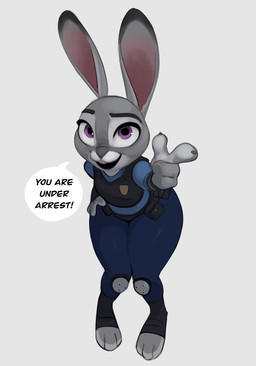 3_toes 4_fingers anthro clothed clothing dialogue eyebrows feet female fingers fur gesture grey_body grey_fur hand_gesture leaning leaning_forward long_ears looking_at_viewer multicolored_body multicolored_fur open_mouth open_smile pointing pointing_at_viewer police police_uniform purple_eyes smile solo speech_bubble standing talking_to_viewer text thick_thighs toes two_tone_body two_tone_fur uniform white_body white_fur qupostuv35 disney zootopia judy_hopps lagomorph leporid mammal rabbit 2023 digital_media_(artwork) english_text full-length_portrait hi_res portrait