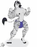 anthro bulge clothing flexing male muscular muscular_anthro muscular_male nipple_piercing nipples pecs piercing solo standing underwear pillowymounds sampson_(angrypotato96) equid equine mammal zebra hi_res