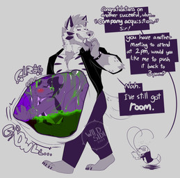 anthro anthro_pred anthro_prey belly big_belly biped bodily_fluids bodily_noises business business_suit clothing dialogue digestion_noises eyes_closed eyewear fully_inside glasses group inside_stomach internal male male/male male_pred male_prey open_mouth rumbling_stomach running sound_effects squirming stomach_acid suit text trio vore vowelless vowelless_sound_effect walking wildside arthropod cricket hyena insect mammal mephitid orthopterid skunk 2023 artist_name dated english_text hi_res watermark