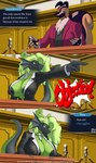 abs ace_attorney anthro areola areola_slip big_areola big_breasts big_nipples black_areola black_body bounce breast_jiggle breasts capcom claw_fingers cleavage clothed clothing colored_nails comic_panel courtroom dragon dress_shirt duo english_text erect_nipples european_mythology eye_contact female generation_6_pokemon gesture green_body green_breasts green_eyes green_nails green_scales hand_gesture hi_res huge_areola jiggling kaya_(knockedoutdragon) knockedoutdragon lance_(lancefoxcia) legendary_pokemon looking_at_another male mia_fey miles_edgeworth mostly_clothed mythological_creature mythological_scalie mythology nails neck_tuft nintendo nipples objection! orange_body pointing pointing_at_another pokemon pokemon_(species) scales scalie scarf shirt slosh speech_bubble suit tail text thick_tail topwear tuft western_dragon yveltal