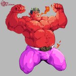 2_horns barazoku horn male musclegut muscular red_body wrestler rickleone dead_end:_paranormal_park asmodeus_(dead_end) demon himbo 1:1 hi_res