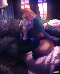 anthro bodily_fluids clothed clothing crying duo female fur green_eyes male purple_eyes simple_background sunset tears thewinterbunny disney zootopia judy_hopps nick_wilde canid canine fox lagomorph leporid mammal rabbit red_fox true_fox 2019 digital_media_(artwork) hi_res