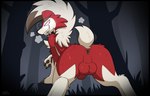 animal_genitalia anus backsack balls claws genitals looking_at_viewer looking_back looking_back_at_viewer low-angle_view male pawpads perineum plant sheath solo tree graedius_(artist) nintendo pokemon generation_7_pokemon lycanroc midnight_lycanroc pokemon_(species)