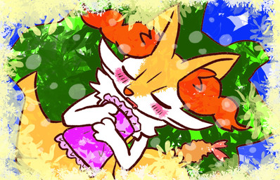 ambiguous_anthro ambiguous_gender anthro biped blush bodily_fluids drooling eyes_closed food front_view hug hugging_object hugging_pillow lying on_back open_mouth pillow saliva shrimp_(food) snout solo annyui0611 nintendo pokemon braixen canid generation_6_pokemon mammal pokemon_(species) 2022 digital_drawing_(artwork) digital_media_(artwork) hi_res japanese_description portrait three-quarter_portrait translated_description