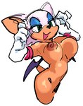 anthro big_breasts bouncing_breasts breasts clothing ears_back eyelashes female gloves handwear light makeup mature_anthro mature_female mostly_nude navel nipples pivoted_ears pose simple_background smile solo white_background wings watatanza sega sonic_the_hedgehog_(series) rouge_the_bat bat mammal 2021 colored lighting shaded sketch traced