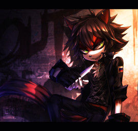 alternative_fashion anthro bottomwear camo chest_tuft clothing coat cross cross_necklace denim denim_bottomwear denim_clothing ear_piercing fur gloves green_eyes handwear jeans jewelry knife long_tail male necklace oversized_clothing pants piercing punk red_body red_fur russian_flag shirt solo tail topwear tuft villainous einnharder sega sonic_the_hedgehog_(series) er-01 fan_character canid canine canis mammal wolf hi_res