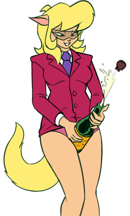 5_fingers airborne_object alcohol anthro between_legs beverage biped blonde_hair bottle breasts button_(fastener) champagne champagne_bottle clothing collared_shirt container cork cork_popping dress_shirt eyebrows eyelashes eyewear female fingers fluffy fluffy_tail fur glasses green_eyes hair holding_beverage holding_bottle holding_container holding_object legs_together lips long_hair looking_at_object looking_down medium_breasts narrowed_eyes necktie object_between_legs open_mouth open_smile panties pink_nose popping shirt smile solo standing tail topwear underwear white_body white_skin yellow_body yellow_fur redout third-party_edit felicity_longis_(colorist) hanna-barbera swat_kats callie_briggs domestic_cat felid feline felis mammal 2020 color_edit colored digital_drawing_(artwork) digital_media_(artwork) hi_res portrait three-quarter_portrait
