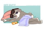 anthro barefoot buckteeth cotton_tail eyewear feet female fur grey_body grey_fur lying nude nude_anthro nude_female nude_sunbathing on_side purple_eyes solo sunbathing sunglasses sunscreen teeth towel towel_only dm29 disney zootopia judy_hopps european_rabbit lagomorph leporid mammal oryctolagus rabbit