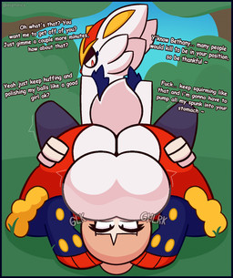 69_position anthro asphyxiation balls big_balls blue_border border butt butt_grab choking choking_on_penis clothing deep_throat dialogue duo feet fellatio female genitals hand_on_butt hindpaw irrumatio kneeling looking_back male oral oral_penetration outside pawpads paws penetration penile penis_in_mouth presenting presenting_hindquarters raised_tail sex shaking tail text throat_swabbing throbbing throbbing_balls torn_clothing trembling euphorica nintendo pokemon bethany_(euphorica) cinderace generation_8_pokemon human mammal pokemon_(species) english_text hi_res