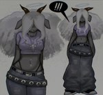 acubi alternative_fashion anthro biped black_clothing black_horn breasts christian_cross christian_symbol clothing cross cross_necklace female fur glamfur goth grey_body grey_clothing grey_ears grey_fur grey_hair hair hair_over_eyes halo horn jewelry mall_goth navel navel_piercing necklace piercing purple_clothing religion solo y2k_(fashion) wolfertinger christianity bovid caprine mammal sheep 2023 aliasing dark_theme digital_media_(artwork) oekaki trans_(lore) trans_man_(lore)