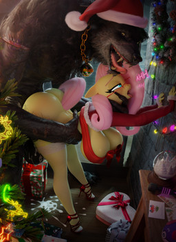 against_surface against_wall ambiguous_penetration anthro balls bent_over biped bodily_fluids breasts butt christmas_clothing christmas_headwear clothing cum cum_inside duo eyelashes female female_penetrated footwear fur genital_fluids genitals hair hat headgear headwear high_heels holidays interspecies larger_male looking_pleasured male male/female male_penetrating penetration penile penile_penetration pink_hair pupils red_clothing santa_hat sex shoes size_difference smaller_female thick_thighs tongue tongue_out yellow_body hooves-art christmas friendship_is_magic hasbro my_little_pony mythology fluttershy_(mlp) canid canine equid equine mammal mythological_canine mythological_creature werecanid werecanine werecreature werewolf 3d_(artwork) absurd_res digital_media_(artwork) hi_res