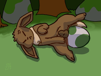abdominal_bulge anal anal_penetration anal_tugging animal_genitalia balls big_egg brown_body brown_fur cross-popping_vein dipstick_tail ears_down egg eyes_closed feral forest forest_background fully_sheathed fur genitals lying male markings mouth_closed multicolored_egg nature nature_background on_side orifice_tugging oviposition penetration pivoted_ears plant pokemon_egg ruff sheath solo spread_legs spreading stretched_anus tail tail_markings tree furinmyeyes nintendo pokemon eevee generation_1_pokemon mammal pokemon_(species) 2025 4:3 cel_shading digital_media_(artwork) hi_res shaded signature