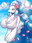 anthro big_breasts blue_hair blush breasts featureless_breasts female hair huge_breasts looking_at_viewer outside solo in_pnj nintendo pokemon generation_7_pokemon mammal marine pinniped pokemon_(species) primarina sea_lion 3:4 hi_res