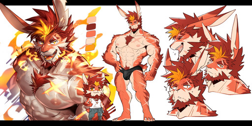 abs anthro clothing fur male muscular muscular_anthro muscular_male nipples pecs scut_tail short_tail simple_background solo standing tail rabbity ren_(rabbity) lagomorph leporid mammal rabbit 2:1 hi_res model_sheet