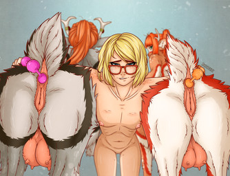 anal anal_beads anal_beads_in_ass anal_penetration animal_genitalia animal_vulva antlers anus blonde_hair blue_eyes butt butt_focus cervine_genitalia cervine_vulva clitoris eyewear female female/female freckles fur genitals glasses green_eyes group hair horn looking_at_viewer looking_back markings mole_(marking) multicolored_body multicolored_fur object_in_ass penetration ponytail presenting presenting_anus raised_tail red_hair scut_tail sex_toy sex_toy_in_ass sex_toy_insertion short_tail smile spots spotted_body spotted_fur tail teats trio twintails_(hairstyle) udders vulva zuckergelee aurora_moray_(zuckergelee) faeena_shy varvara_shy_(zuckergelee) deer deer_taur human mammal mammal_taur taur 2025 hi_res
