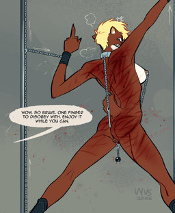 anal_hook anal_hook_to_neck angry anthro anthro_penetrated bdsm blonde_hair blood bodily_fluids bondage bound breasts brown_body brown_fur butt chain chained clenched_teeth clitoris_clamp clitoris_weight collar cross-popping_vein cuff_(restraint) disobedient female female_anthro female_penetrated fur gash genital_torture genitals gesture gore grey_background hair hand_gesture hook_in_ass hook_penetration looking_back metal_collar middle_finger multicolored_body nipple_clamp nipple_piercing nipples nude nude_anthro nude_female ouch pain pain_play penetration piercing pussy_torture rear_view restrained restraints short_hair simple_background solo submissive submissive_anthro submissive_female suspension suspension_bondage teeth text torture vulva whip_mark whipped white_body wounded vyvs bolo_(gordian) mammal mustelid musteline stoat true_musteline weasel english_text hi_res
