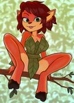 anthro branch breasts cleavage clothed clothing exposure_variation female hooves leaf_clothing lips sitting solo spread_legs spreading thick_bottom_lip zaboom activision spyro_reignited_trilogy spyro_the_dragon elora deer faun_(spyro) mammal