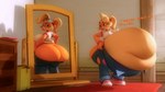 16:9 3d_(artwork) activision anthro belly big_belly big_butt bottomwear bottomwear_down butt clothed clothing coco_bandicoot crash_bandicoot_(series) denim dialogue digital_media_(artwork) female hi_res huge_belly huge_butt hyper hyper_belly mirror overalls overweight pants pants_down partially_clothed pestilad shirt solo topwear widescreen
