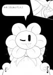2017 bodily_fluids cidea comic cum cum_in_ass cum_inside dialogue duo elemental_creature first_person_view flora_fauna flower flower_creature flowey_the_flower genital_fluids human japanese_text looking_at_viewer male male/male mammal messy monochrome not_furry one_eye_closed plant smile text tongue tongue_out translated undertale undertale_(series) wink
