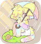 anthro blue_body blue_fur clean_diaper clothed clothing diaper female fur grass heart_eyes heart_symbol holding_object plant purple_body purple_fur raining red_body red_fur sitting solo toddler umbrella wearing_diaper yellow_body yellow_fur young young_anthro young_female kikichicks felid feline mammal hi_res