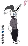 anthro big_ears blue_eyes bottomwear clothed clothing fur hair jacket long_ears male pants solo tail topwear white_body white_fur fennyfen_1 rin_(fennyfen_1) lagomorph leporid mammal rabbit absurd_res hi_res model_sheet