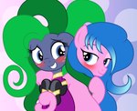 blue_eyes blue_hair blush clothed clothing cosplay crossdressing crossplay duo female freckles green_hair hair male male/male skinsuit tight_clothing badumsquish friendship_is_magic hasbro my_little_pony mane-iac_(mlp) star_tracker_(mlp) fish marine seahorse syngnathid syngnathiform hi_res