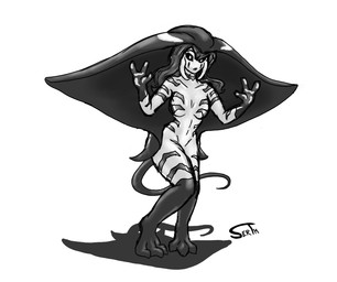3_fingers 3_toes collarbone feet female fin fingers hair invisible_wall mandibles markings mime monochrome_body neck_markings solo stripes tail toes serth animal_humanoid aquatic fish humanoid manta_ray ray_(fish) hi_res monochrome