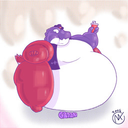 abdominal_bulge anthro belly belly_expansion belly_inflation beverage candy dessert expansion food gummy_(food) inflation male overweight rumbling_stomach soda solo weight_gain vinny_fatfur glitch_productions the_amazing_digital_circus max_(tadc) alligator alligatorid crocodilian reptile scalie hi_res
