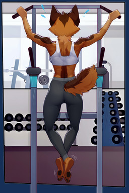 4_toes anthro athletic athletic_anthro athletic_female barefoot biped bodily_fluids bottomwear bra breasts butt camel_toe clothed clothing dumbbell exercise feet female female_anthro fingers fur gym hair holding_object pants pawpads plantigrade rear_view solo sports_bra sweat sweatdrop tail tight_bottomwear tight_clothing tight_pants toes topwear underwear weightlifting weights workout ai_assisted ai_generated_background sicmop canid canine canis domestic_dog german_shepherd herding_dog mammal pastoral_dog 2:3 absurd_res digital_media_(artwork) hi_res