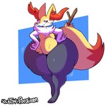 ambiguous_gender anthro belly big_butt biped blush butt huge_butt huge_hips huge_thighs hyper hyper_butt hyper_hips hyper_thighs nude simple_background smile solo thick_thighs wide_hips atsuineko nintendo pokemon braixen generation_6_pokemon pokemon_(species) 1:1 2024 digital_media_(artwork)