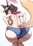 biped bottomwear breasts butt clothed clothing female hair halo looking_at_viewer looking_back open_mouth pupils smile swimwear thick_thighs jadf blue_archive izuna_(blue_archive) animal_humanoid canid canid_humanoid canine canine_humanoid fox_humanoid humanoid mammal mammal_humanoid absurd_res hi_res