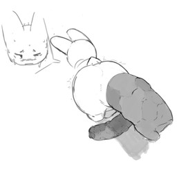anthro anus big_butt blush bodily_fluids butt excessive_feces feces feces_pile hyper hyper_feces long_ears looking_down male motion_lines narrowed_eyes nude one_eye_closed poop_in_ass poop_on_floor pooping pooping_on_floor scatplay simple_background solo standing sweat sweatdrop sweating_profusely tail white_background white_body tiosqr lagomorph leporid mammal rabbit monochrome