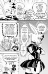 2017 anthro backless_clothing backless_dress bottomwear breasts cleavage cleavage_cutout clothed clothing comic cookie_(furryfight_chronicles) cutout daigaijin dialogue duo english_text female fur furgonomics furryfight_chronicles hair hi_res lagomorph leporid mammal monochrome muko rabbit rodent sciurid size_difference skirt tail_through_skirt text tree_squirrel