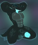 abs anthro balls big_balls big_penis blue_eyes blue_glans blue_tongue dark_body dark_sclera facial_piercing frenum_ladder frenum_piercing genital_piercing genitals glans glowing glowing_body glowing_genitalia glowing_glans glowing_markings glowing_penis glowing_scales glowing_tongue glowing_veins hands_behind_head kneeling ladder_piercing looking_at_viewer male markings muscular muscular_male nose_piercing open_mouth open_smile pecs penis penis_piercing piercing prince_albert_piercing scales sharp_teeth simple_background smile solo spiked_tail spikes spikes_(anatomy) tail teeth text tongue tongue_out vein veiny_penis bonebees fallout microsoft apex_(bonebees) alligator alligatorid crocodilian gatorclaw_(fallout) reptile scalie 2025 artist_name digital_drawing_(artwork) digital_media_(artwork) hi_res