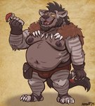 anthro belly big_belly clothing facial_hair fingerless_gloves fungus gloves handwear male moobs mushroom navel nipples solo underwear nanoff bear gnoll hyena mammal 2025 hi_res