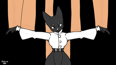 anthro big_breasts black_body black_fur breasts clothed clothing doll emotionless female first_person_view fur solo thick_thighs rizal_ok domestic_cat felid feline felis mammal 16:9 widescreen
