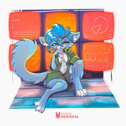 anthro blue_body blue_eyes blue_fur blue_hair breasts claws clothed clothing female fur green_clothing green_shirt green_topwear hair medium_breasts navel open_clothing open_shirt open_topwear shirt solo tail thick_thighs toe_claws topwear wide_hips kiaun derideal laura_(derideal) domestic_cat felid feline felis mammal 1:1 2026 hi_res
