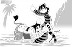 anthro butt duo female female/female loofah scrubbing stripes tail razorfox draconia_chronicles mer-ankhes_moswen scyde felid mammal pantherine tiger monochrome