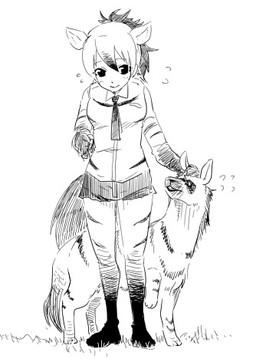 ambiguous_gender biped blush bodily_fluids bottomwear breasts clothed clothing collared_shirt daisy_dukes denim denim_bottomwear denim_clothing denim_shorts dress_shirt duo female feral fluffy fluffy_tail flying_sweatdrops front_view fur grass hair hotpants human_and_animal_ears japanese larger_female leggings legwear looking_at_another multi_ear necktie petting plant quadruped raised_leg shadow shirt short_hair shorts simple_background size_difference small_breasts smaller_ambiguous smile snout standing striped_body striped_fur stripes sweat sweatdrop tail topwear white_background kurageto kemono_friends aardwolf_(kemono_friends) aardwolf aardwolf_humanoid animal_humanoid humanoid hyena hyena_humanoid mammal mammal_humanoid 2015 black_and_white digital_drawing_(artwork) digital_media_(artwork) full-length_portrait hatching_(art) low_res monochrome portrait shaded