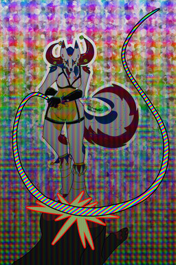 anthro bell chaos clothing colorful_background dominant dominant_female duo female gloves handwear harness impact_effect impact_play jester sadism whip nervouslybrave 2:3 absurd_res digital_drawing_(artwork) digital_media_(artwork) hi_res