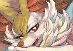 ambiguous_gender cheek_tuft ear_tuft eyelashes facial_tuft fangs fingers fur open_mouth orange_body orange_fur red_eyes red_nose sharp_teeth solo teeth tongue tuft white_body white_fur yellow_body yellow_fur hijirinoyuta yuta_hijirino nintendo pokemon braixen generation_6_pokemon pokemon_(species) 2020