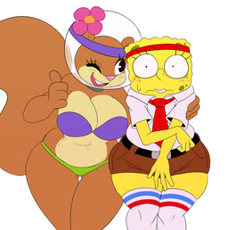 4_fingers accessory anthro big_breasts bikini blush bodily_fluids bottomwear breasts cleavage clothed clothing curvy_figure duo female fingers flower footwear gesture hand_gesture headband legwear male navel necktie nervous one_eye_closed open_mouth plant shirt shorts simple_background socks sponge sweat swimwear teeth thick_thighs thigh_gap thumbs_up topwear two-piece_swimsuit voluptuous voluptuous_anthro voluptuous_female white_background wide_eyed wide_hipped_anthro wide_hipped_female wide_hipped_male wide_hips sssonic2 nickelodeon spongebob_squarepants sandy_cheeks spongebob_squarepants_(character) aquatic eastern_grey_squirrel grey_squirrel mammal rodent sciurid sea_sponge tree_squirrel 2017 digital_media_(artwork) hi_res