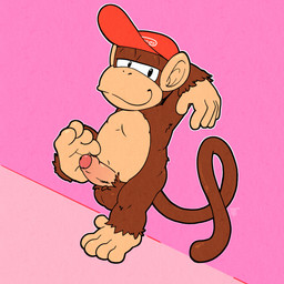 balls clothing feet foreskin fur fuzzy_balls genitals hands_behind_head hat headgear headgear_only headwear headwear_only humanoid_genitalia humanoid_penis imminent_masturbation leaning_against_wall male mostly_nude nude penis prehensile_feet raised_arms shirt smile smug solo tail toes topwear argon_vile donkey_kong_(series) nintendo diddy_kong haplorhine mammal monkey primate 1:1 absurd_res hi_res
