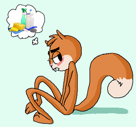 anthro big_eyes big_head biped blush bottle brush buckteeth cleaning_supplies container dipstick_tail feet fur looking_aside looking_at_viewer male markings multicolored_tail nude open_mouth orange_body orange_fur raised_tail sitting solo sponge spray_bottle steel_wool tail tail_markings teeth thought_bubble toony unknown_artist nelvana scaredy_squirrel scaredy_squirrel_(character) american_red_squirrel mammal pine_squirrel rodent sciurid tree_squirrel low_res