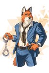 anthro belt belt_buckle blue_clothing blue_suit bottomwear buckle clock clothing cuff_(restraint) fur gradient_background handcuffs lidded_eyes lieutenant looking_at_viewer male metal_cuffs multicolored_body multicolored_fur necktie orange_body orange_fur pants police police_badge police_officer restraints simple_background solo suit triangle_(shape) two_tone_body two_tone_fur watch white_body white_fur wristwatch leo-artis blacksad fan_character canid canine fox mammal 2022 2:3 absurd_res hi_res