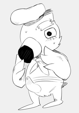 blush bottomless chibi clothed clothing erection genitals male penis sailor_uniform solo standing masshiro animal_crossing nintendo gulliver_(animal_crossing) avian bird gull lari larid digital_drawing_(artwork) digital_media_(artwork) hi_res monochrome